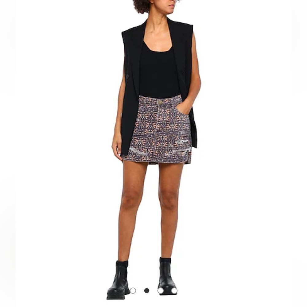 NWT ONE TEASPOON Aztec Leopard Brown and Orange Denim Mini Skirt - Picture 6 of 6